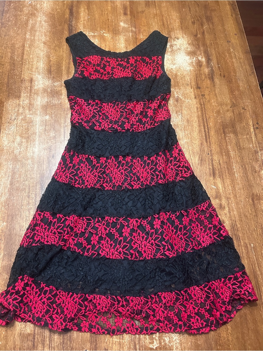 Black & Red Stretch Lace Fit-and-Flare Dress